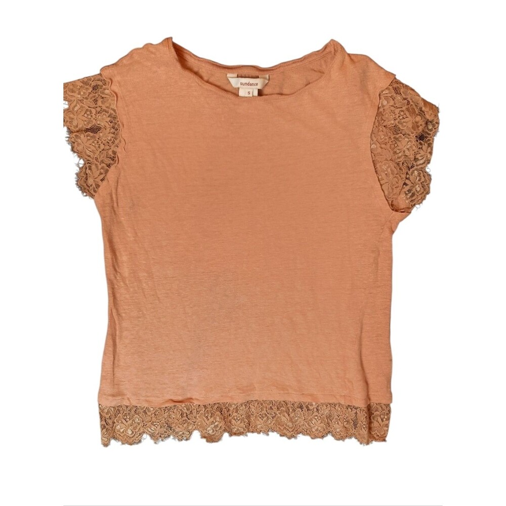 Sundance Blouse Womans Small Peach Orange Linen Lace Western Beach Feminine